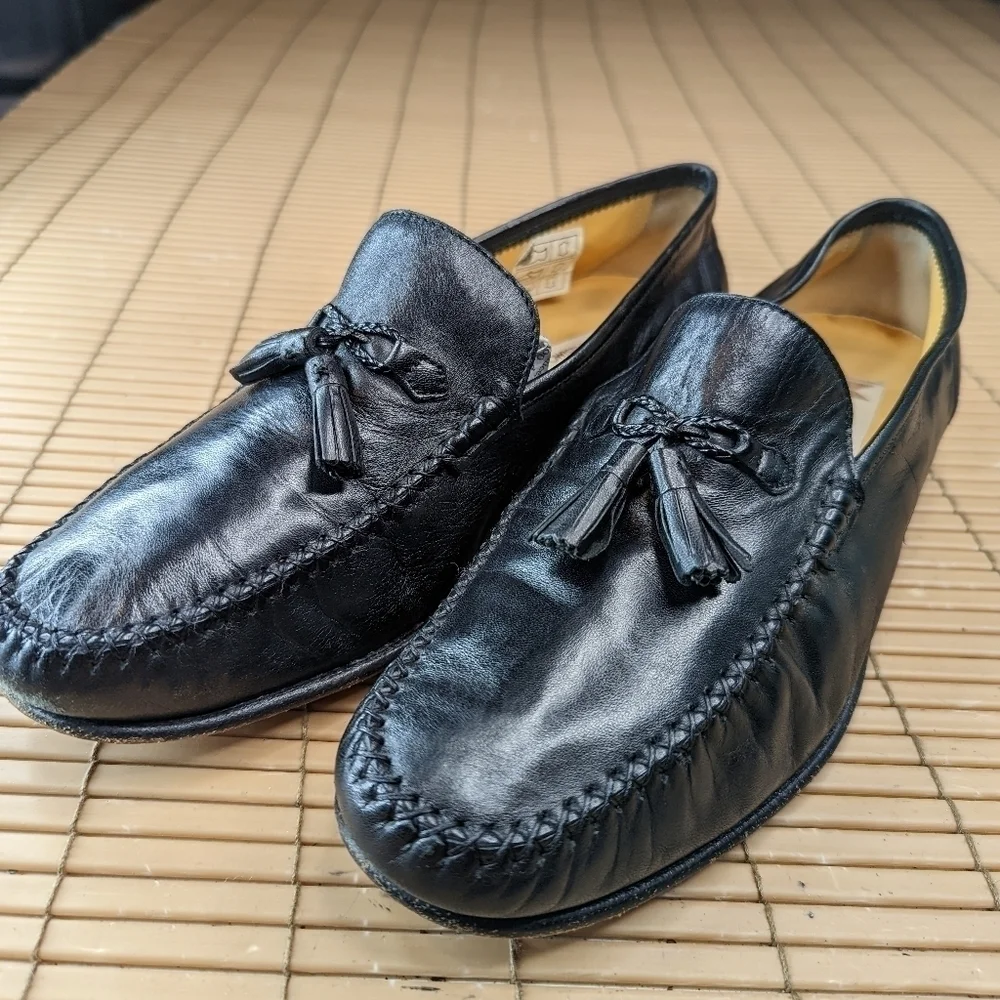 Massimo Emporio Men Black Leather Loafers Tassel  Shoes Size 8.5M.  156pm